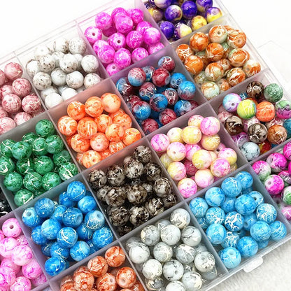 4/6/8/10mm Pattern Round Glass Beads Loose Spacer Beads