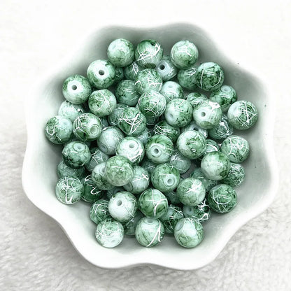 4/6/8/10mm Pattern Round Glass Beads Loose Spacer Beads