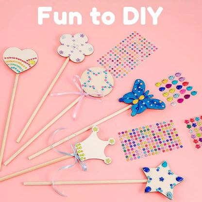 6/12Pcs DIY Wooden Princess Wands Craft Kit Unfinished Wooden Wands
