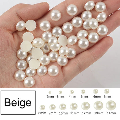 30-1000Pcs Half Flatback Imitation Pearls Beads White/Beige