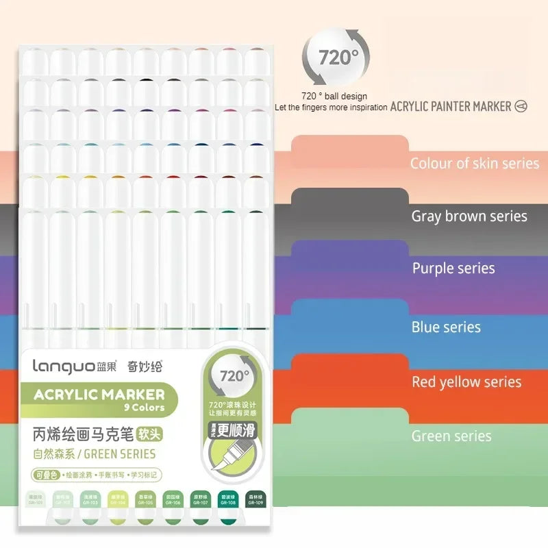 LANGUO 288/9 Colors Acrylic Marker Direct Liquid Soft Brush Paint Pen