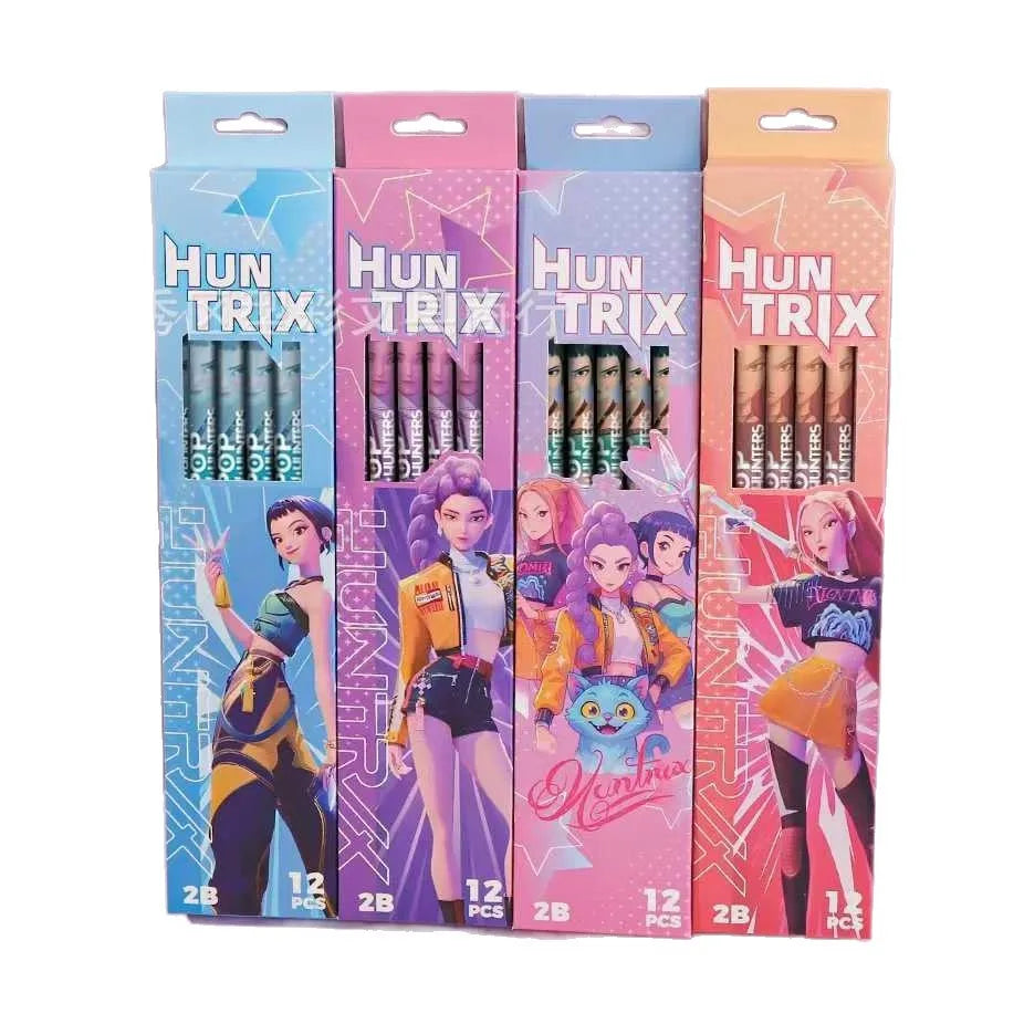 12Pcs Kpop Demon Hunters Huntrix 2B Pencils Wood Graphite Sketch Pencils