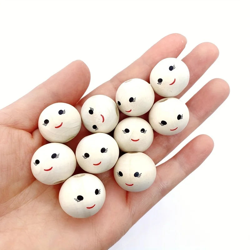 30pcs 20mm Round Wooden Beads Smiling face