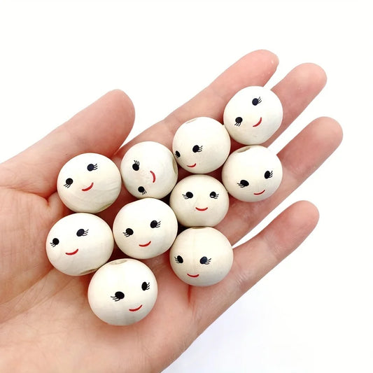 30pcs 20mm Round Wooden Beads Smiling face