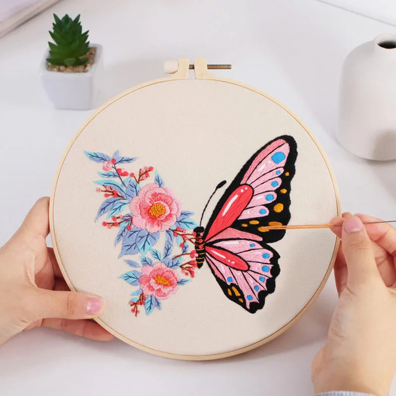 Embroidery Kit Butterfly Printed Pattern for Beginner