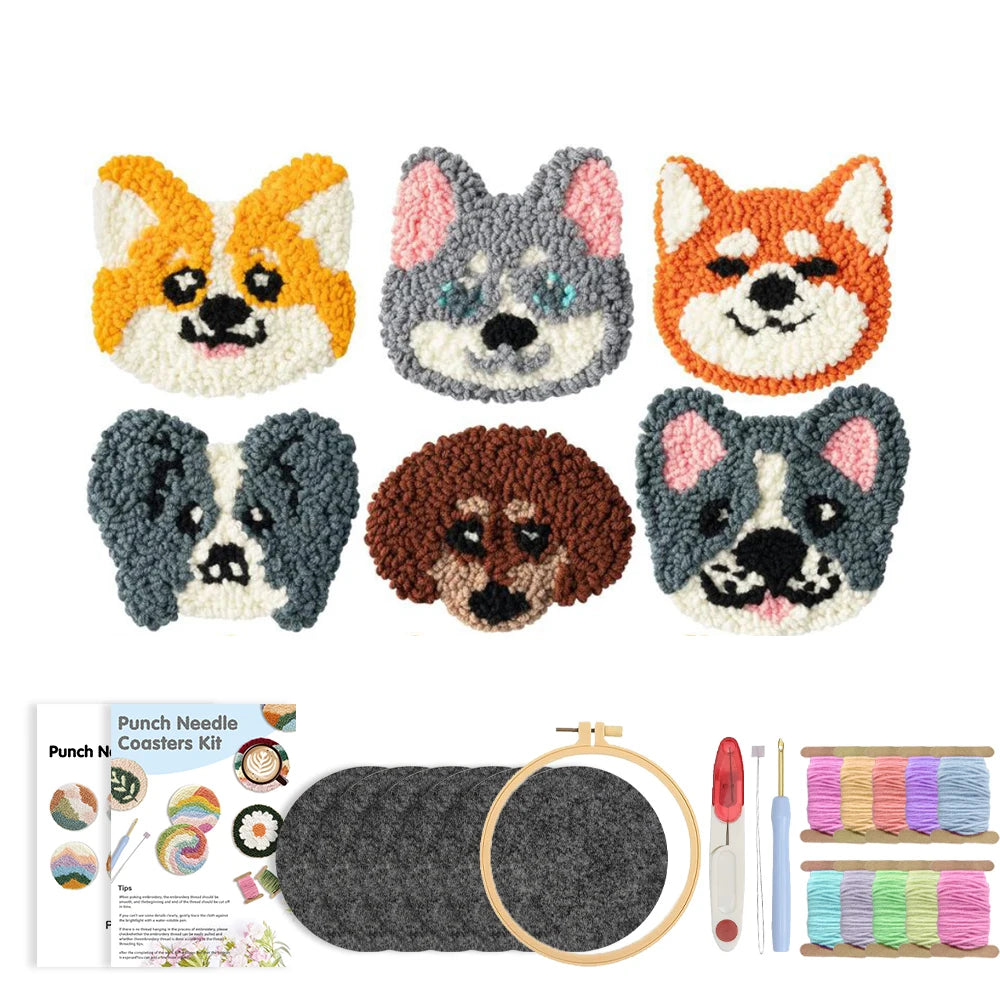 GATYZTORY Cute Dog Pattern Punch Needle Coaster Kit for Beginners