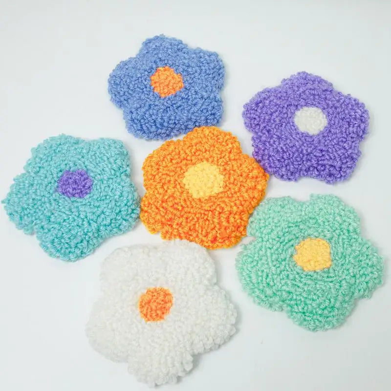 Punch Needle Coaster Kit 6 Flowers Yarn Punch Coaster Kit
