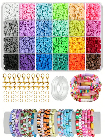 2400pcs Bracelet Making Kit with Clay Beads, 24-Color Flat Round
