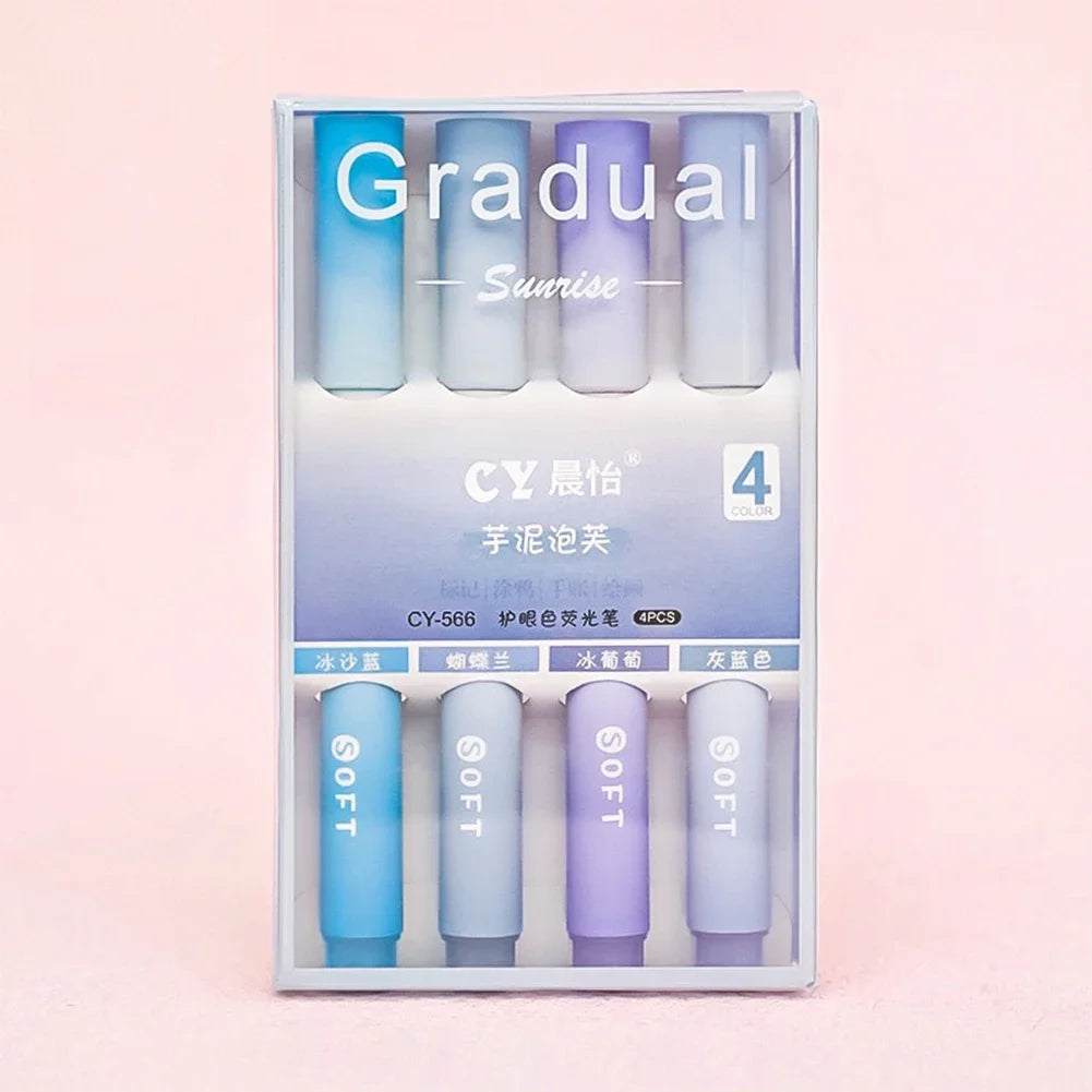 4Pcs/set Macaron Highlighters Color Gradient Highlighter Pens