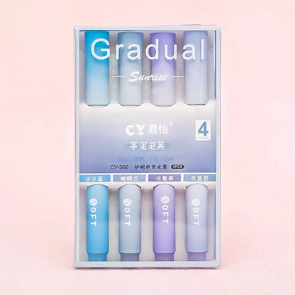4Pcs/set Macaron Highlighters Color Gradient Highlighter Pens