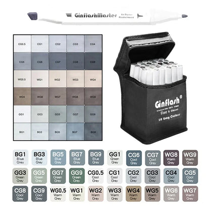 Ginflash Fine&Chisel Tipped Art Marker Gray Tones Brush Pen
