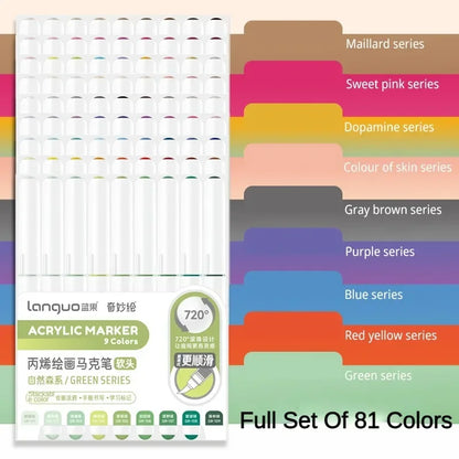 LANGUO 288/9 Colors Acrylic Marker Direct Liquid Soft Brush Paint Pen