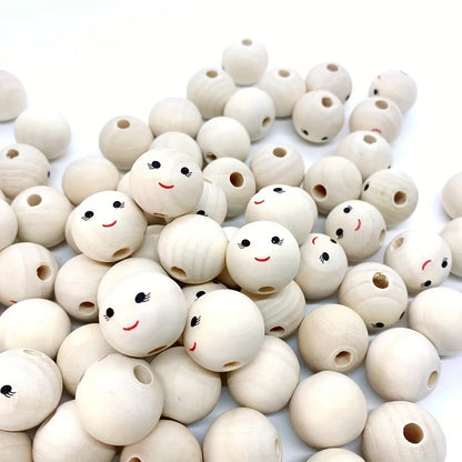 30pcs 20mm Round Wooden Beads Smiling face