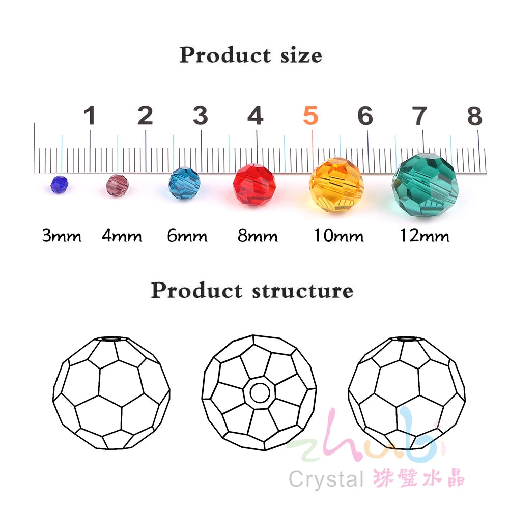 32Facets Round Ball 2mm 3mm 4mm 6mm 8mm 10mm 12mm 14mm Faceted Crystal Glass Loose Spacer