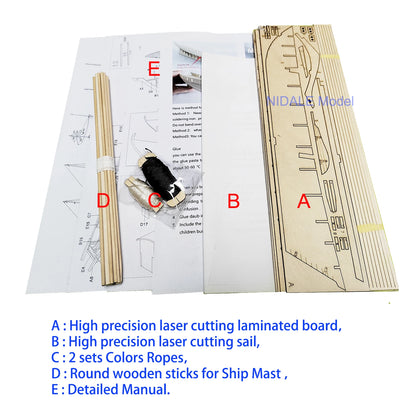Scale 1/96 Model Building Kits Wooden Sailboat