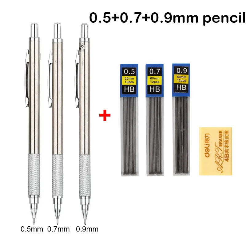 Mechanical Pencil Set 0.3 0.5 0.7 0.9 1.3 2.0mm Full Metal Art Drawing Painting Automatic Pencil