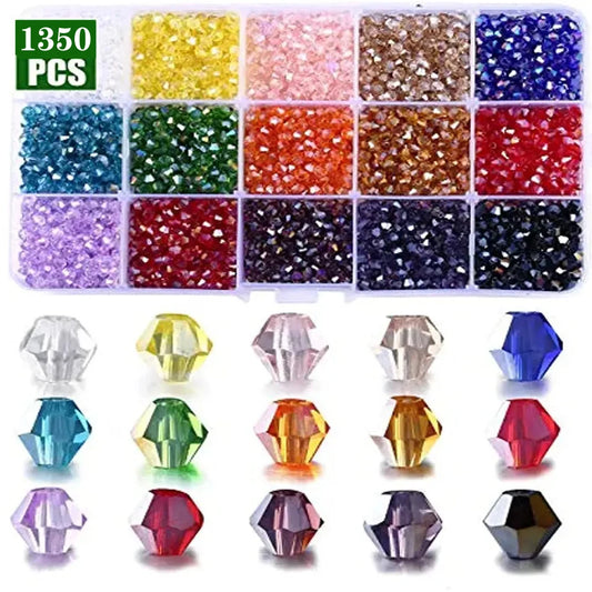 3 4 6mm Bicone Crystal Beads Box Multi-faceted Irregular Glass Bead Set 15 Grid Loose Spacer Kit