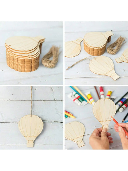 10/20/40/80pcs DIY Wooden Hot Air Balloon Crafts - with Hemp Rope