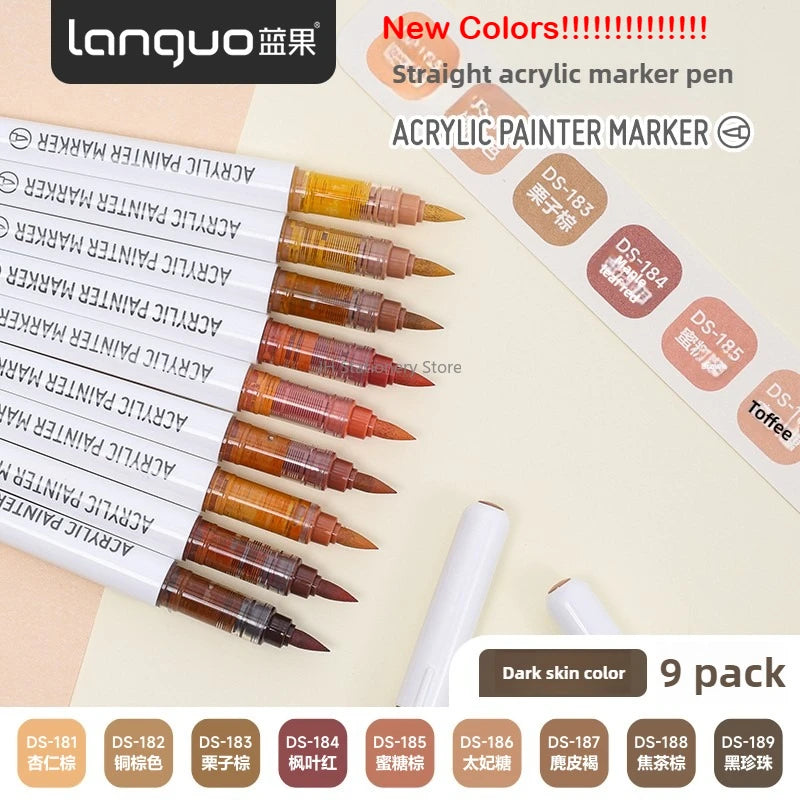 LANGUO 207/9 Colors Direct Liquid Acrylic Marker Soft Brush Paint Pen