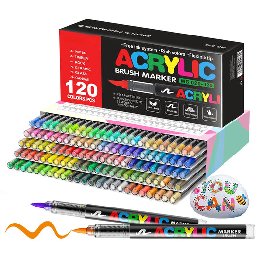 12-120 Colors Acrylic Paint Pens Markers Brush Tip