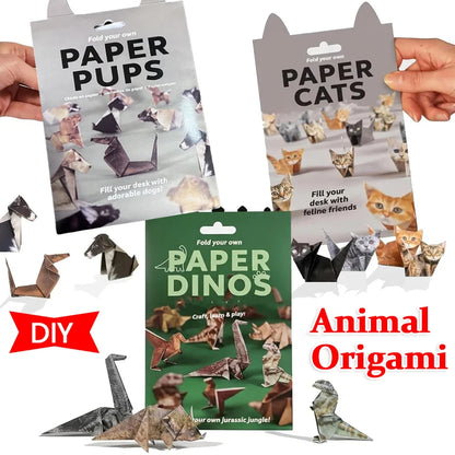 DIY Origami Paper 50 Sheets Cat Dog Dinosaur Animal Folding Set