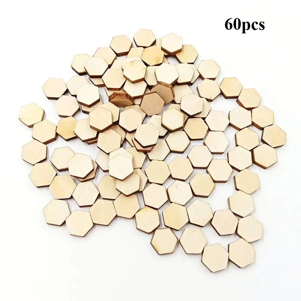 60/120pcs Wood Hexagonal (25mm/1inch) Blank Wood Chips Decoration