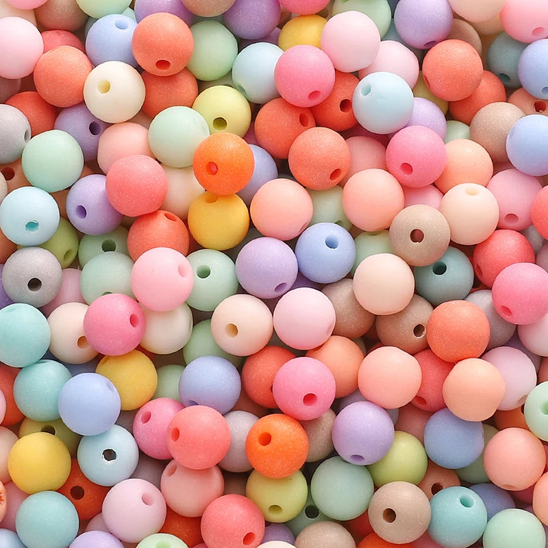 50-100pcs 8/10mm Acrylic Frosted Matte Round Beads Multi Color