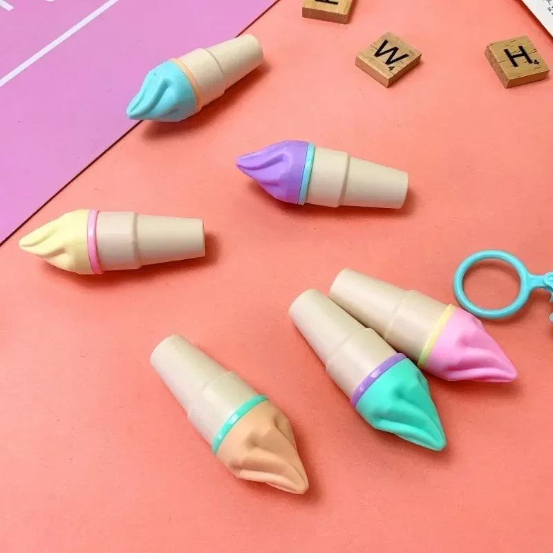 6Pcs Cute Ice Cream Highlighters Set Mini Marker Pens