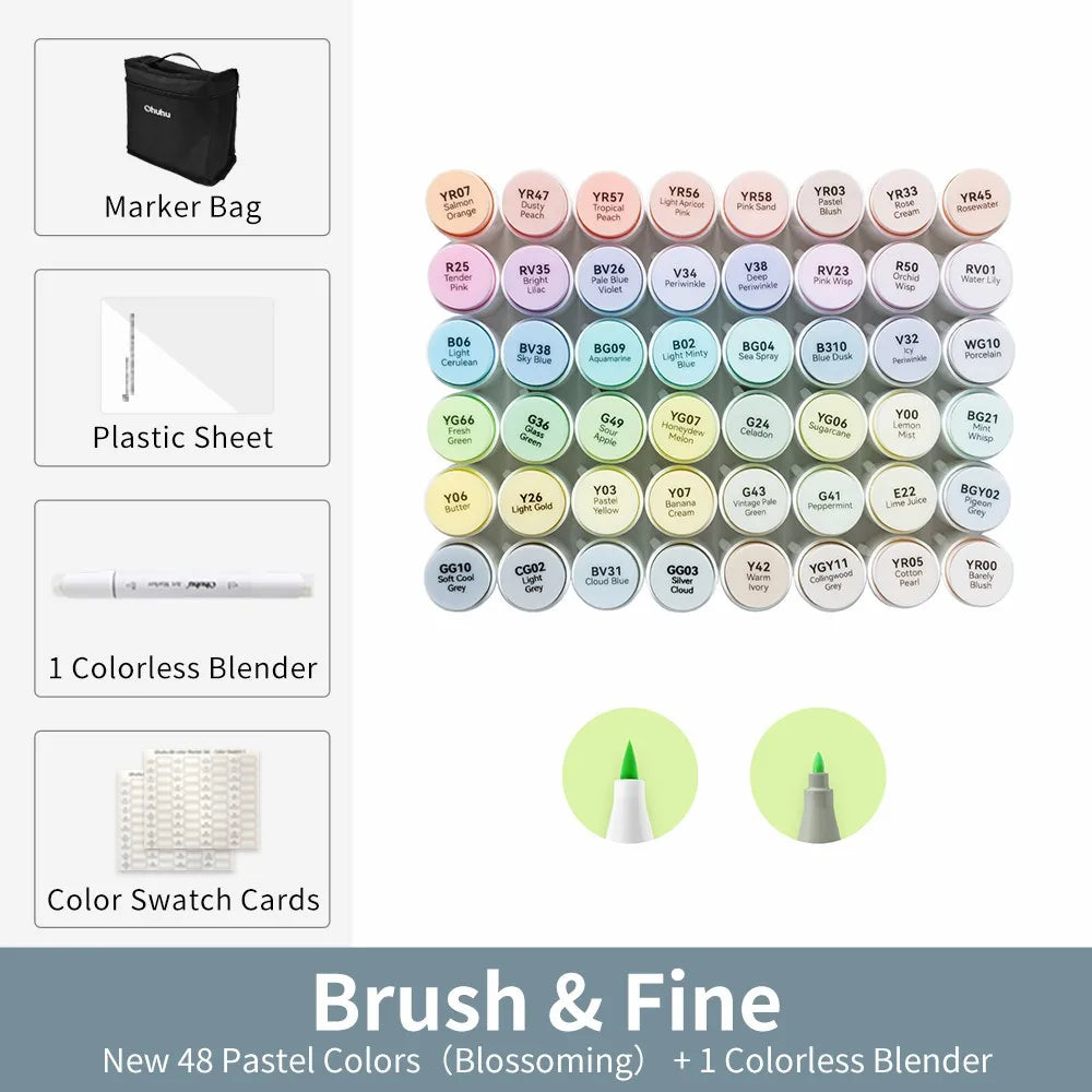 Ohuhu Honolulu New 48 Pastel Colors Marker Pen Set Alcohol