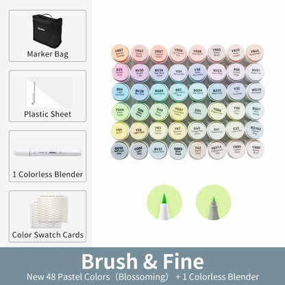 Ohuhu Honolulu New 48 Pastel Colors Marker Pen Set Alcohol