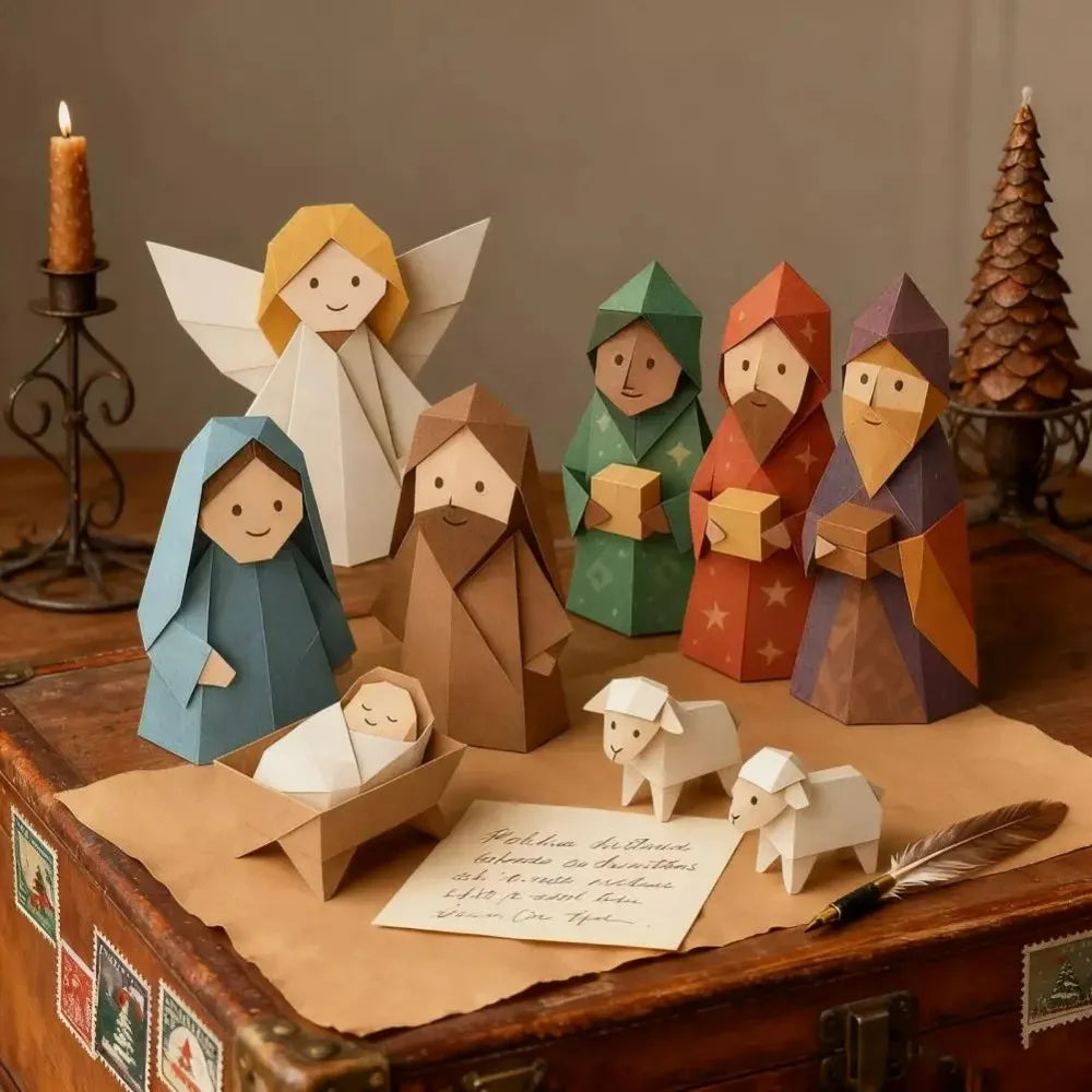 Paper Nativity Scene, Christmas Origami Paper 3D  for Kids Adult