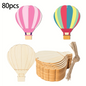 10/20/40/80pcs DIY Wooden Hot Air Balloon Crafts - with Hemp Rope