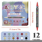 12 Colors Double Headed Acrylic Markers Soft/Hard Pen Tip for Student