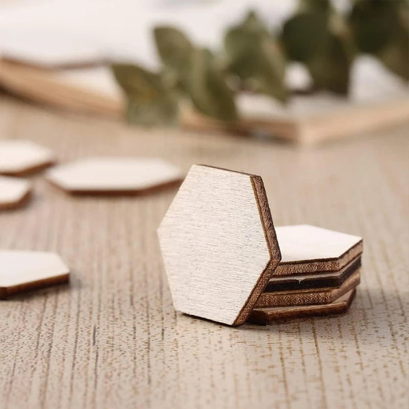 60/120pcs Wood Hexagonal (25mm/1inch) Blank Wood Chips Decoration