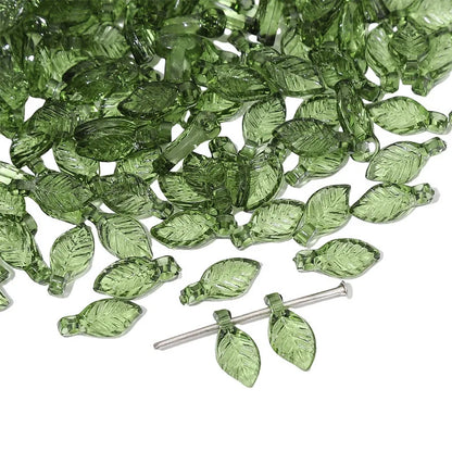 50/100Pcs Acrylic Green Leaf Spacer Charms Beads
