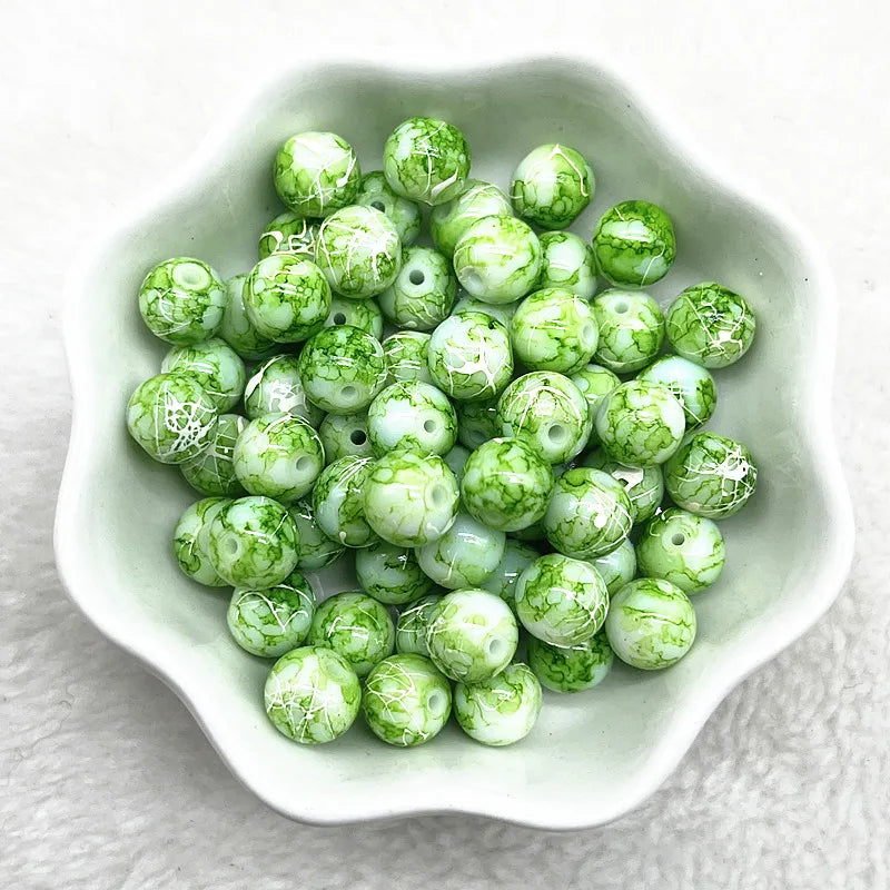 4/6/8/10mm Pattern Round Glass Beads Loose Spacer Beads