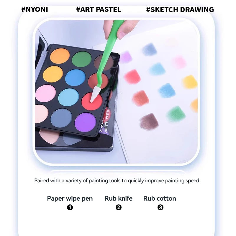 12 Colors Soft Artist Pastel Powdr Dry Wet Sketch  Graphite Charcoal Color Powder