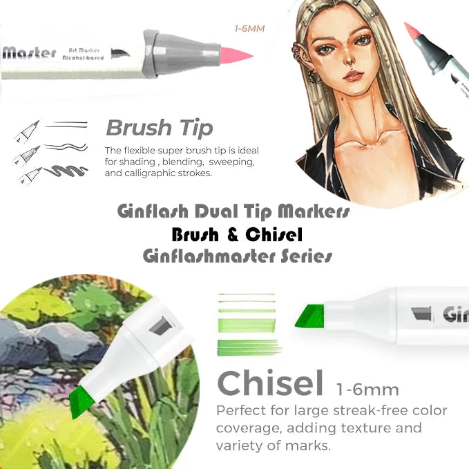 Ginflash Brush&Chisel 30Colors Gray Tone Set Matching Art Markers