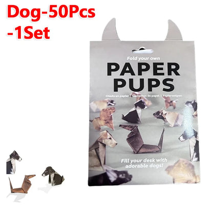 DIY Origami Paper 50 Sheets Cat Dog Dinosaur Animal Folding Set